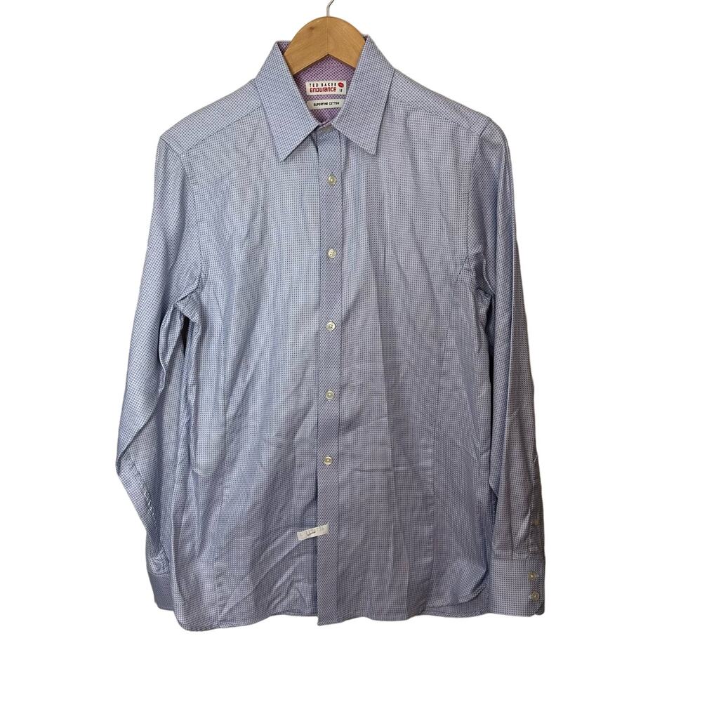 Ted Baker Endurance Dress Shirt Blue Size 15 34/35‎ Flip Cuff Contrasting Trim